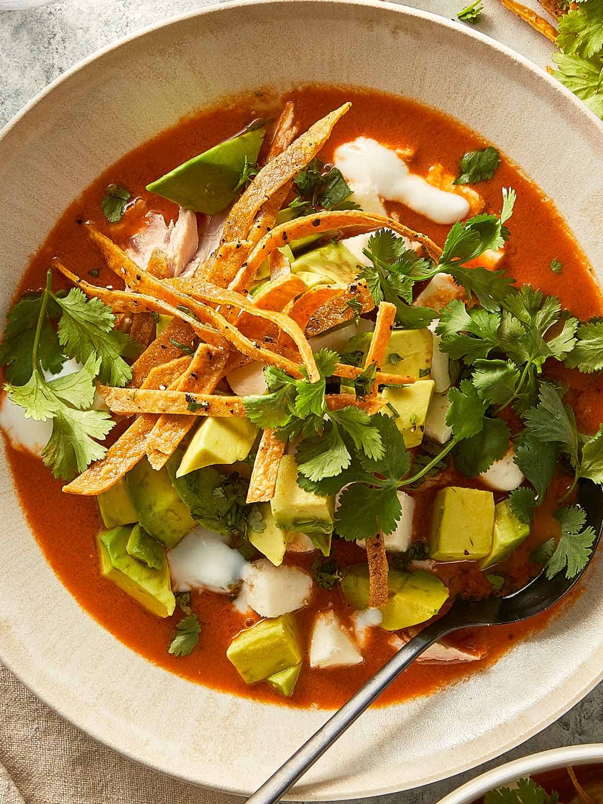 Close Up of Sopa Azteca ready to eat