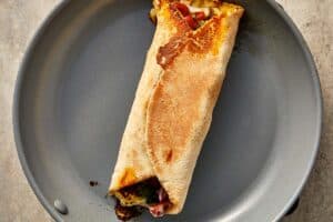 toasting the wrap tortilla in a skillet
