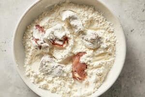 raw chicken in the cornstarch