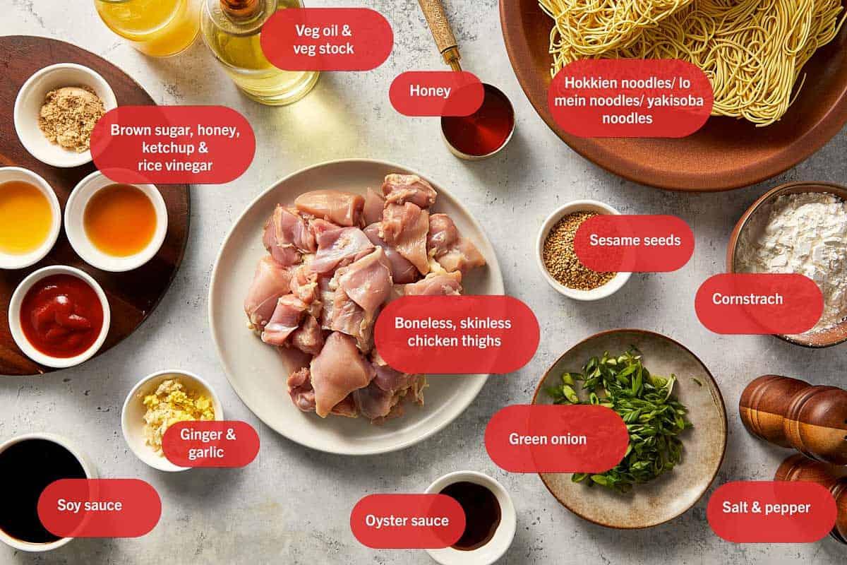 Top Overview of Ingredients fr honey sesame chicken with noodles