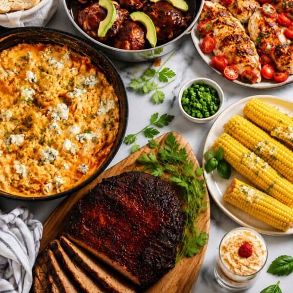 Top view of a table full of recipes for Labor Day