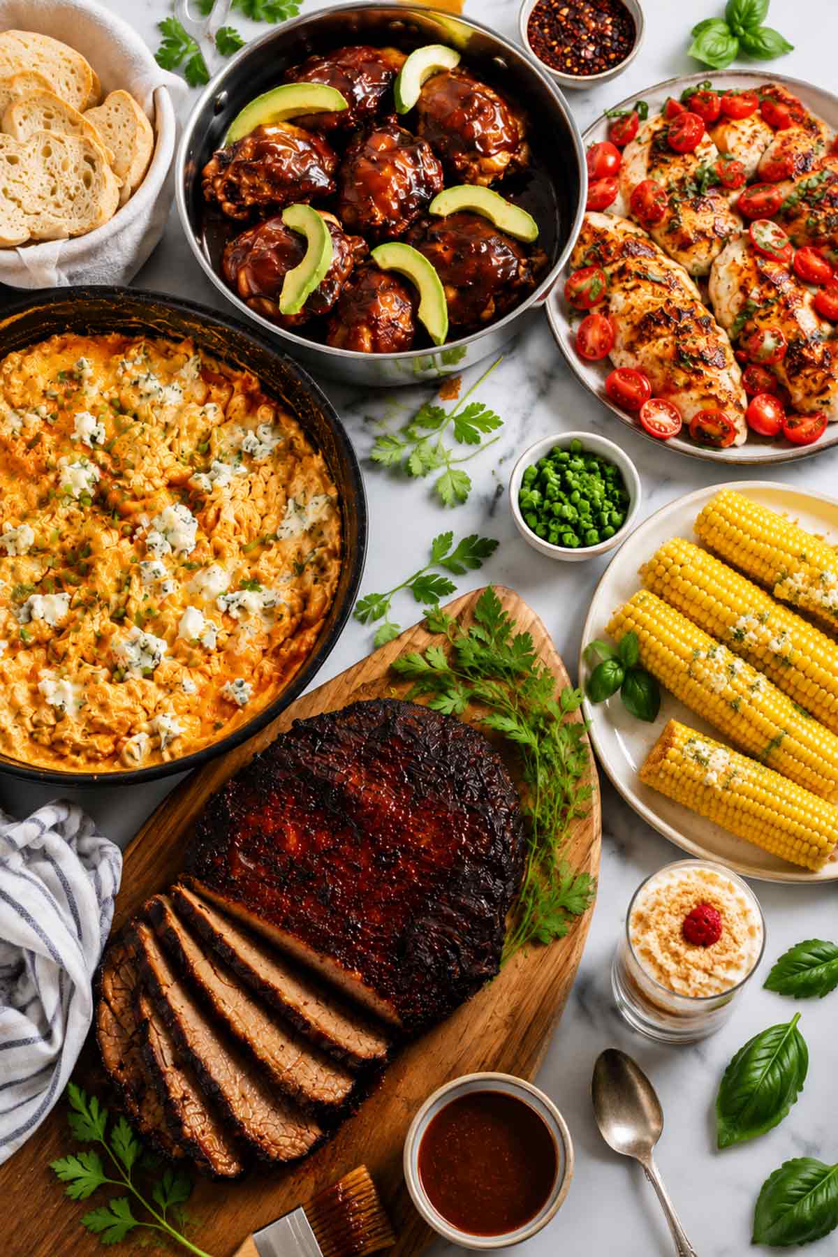 Top view of a table full of recipes for Labor Day