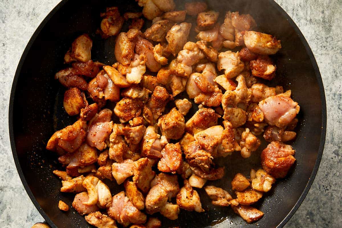 seasoned chicken cooked in a pan