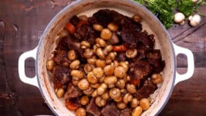 beef and mushrooms in the pot