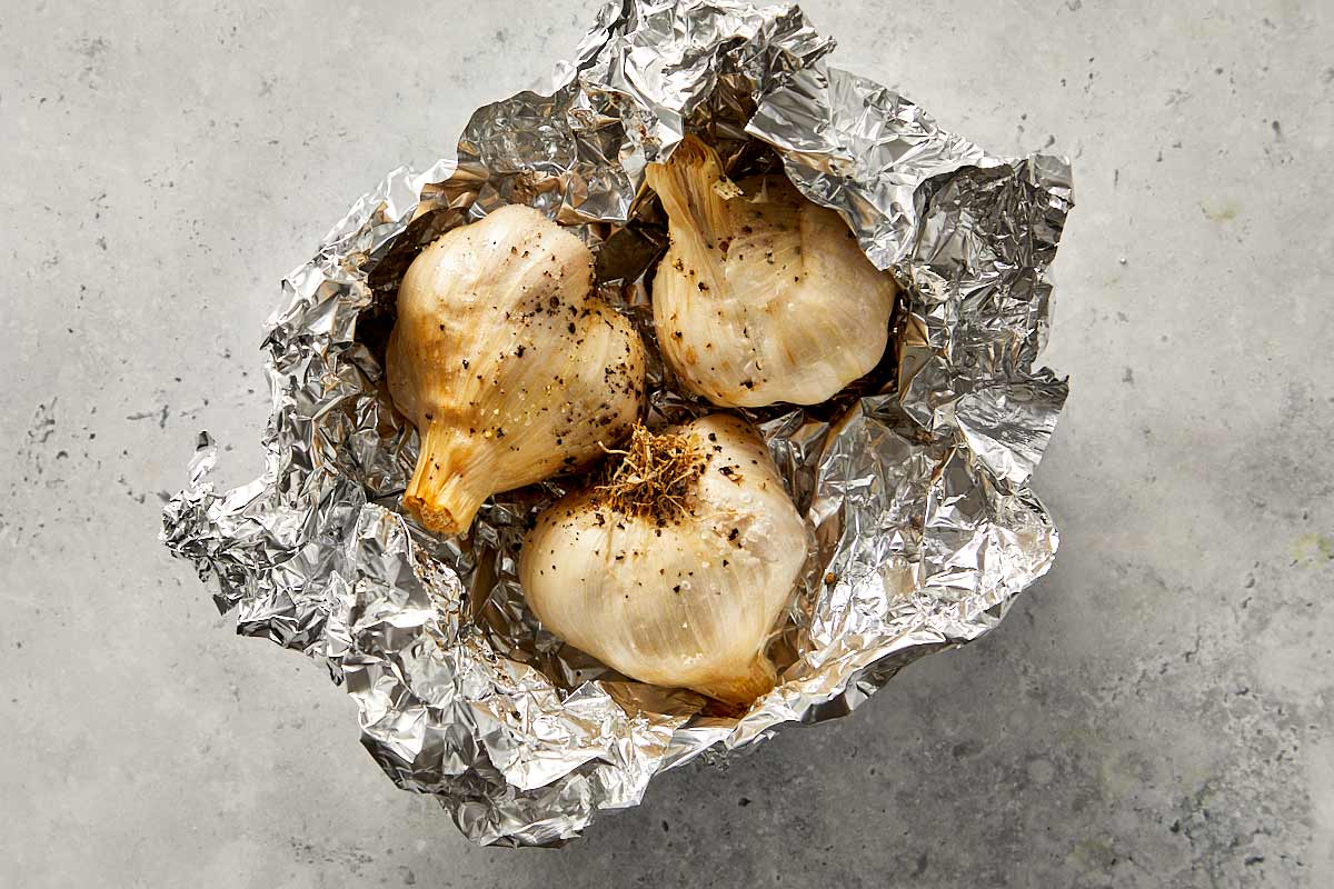 roasted garlic in an aluminium fold