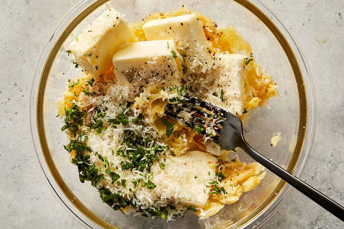 Ingredients in a bowl for garlic butter