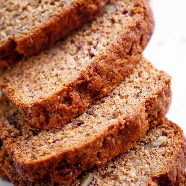 Moist banana bread sliced
