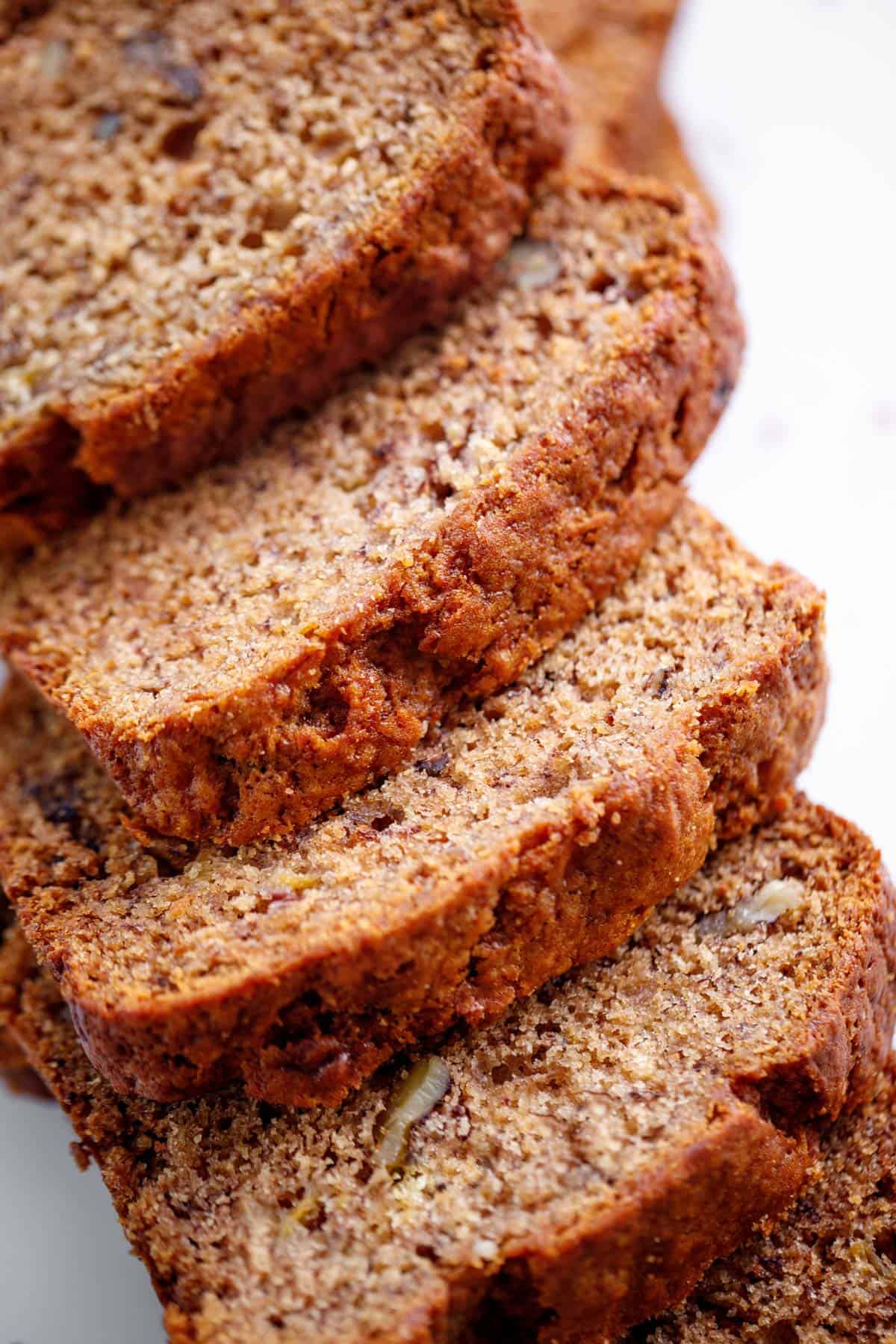 Moist banana bread sliced