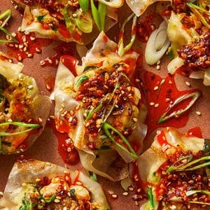 Easy dumplings with chili oil sauce in a plate